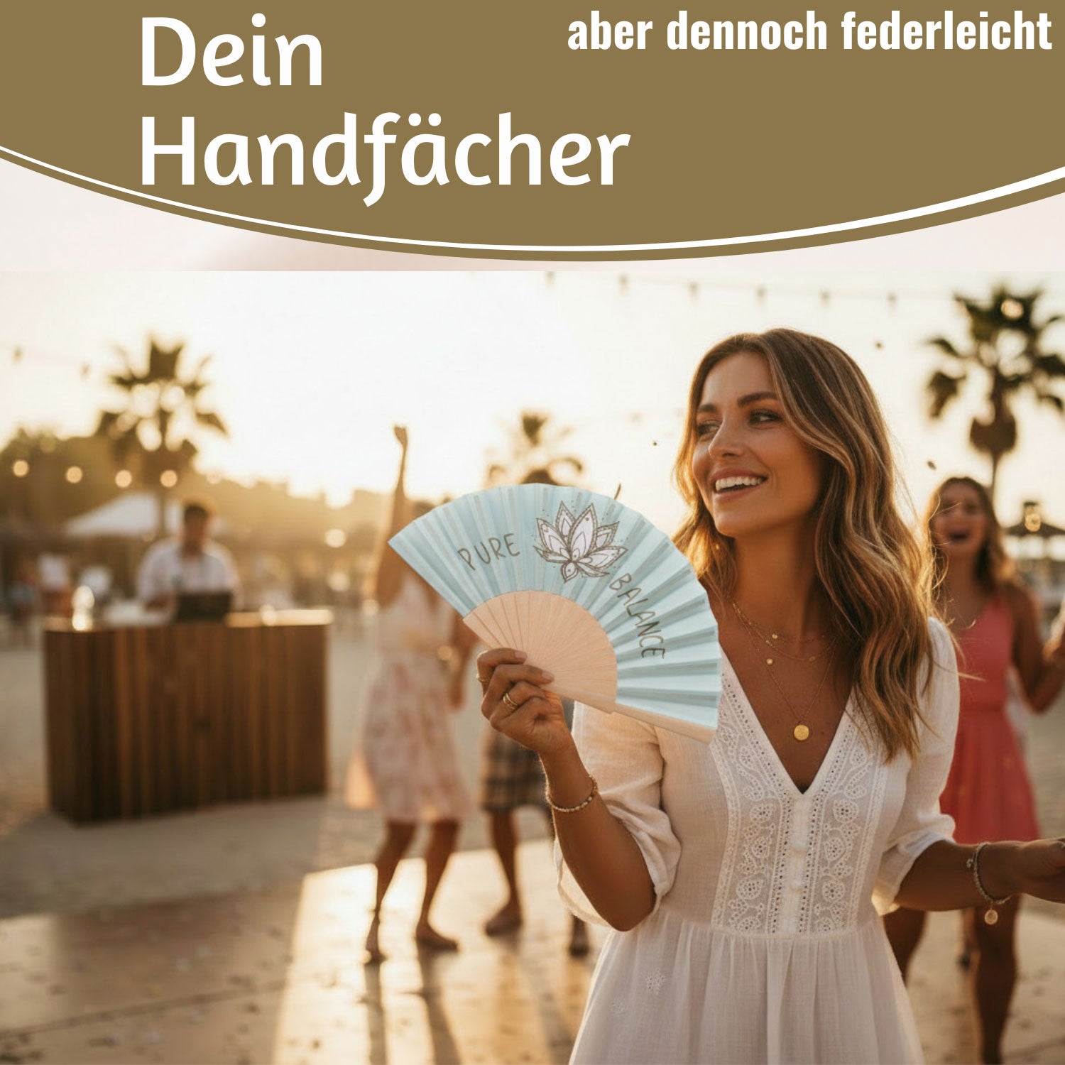 Handfächer Pure Balance Holz Stoff blau grau 42 cm faltbar