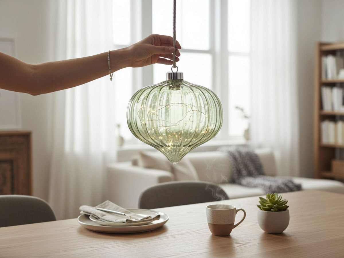 LS-LebenStil Kampen Lichtkugel 20cm Grün Glas 15 LED Timer