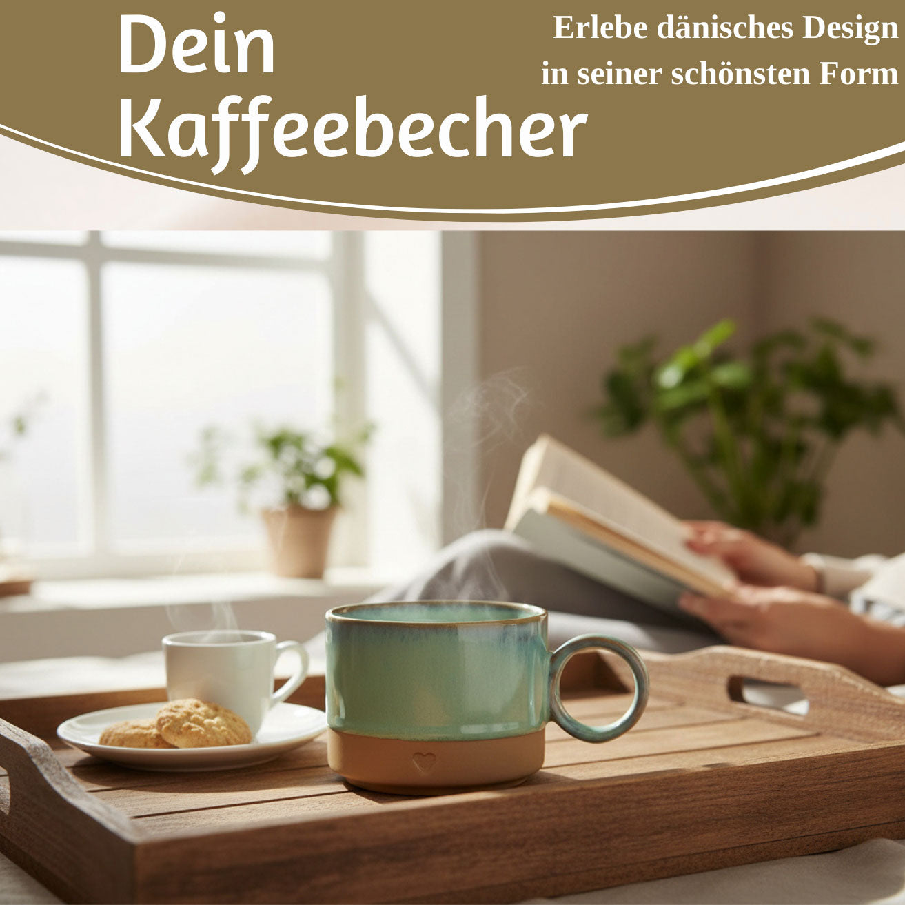 LS-LebenStil Tontasse Kaffeebecher 290ml Aqua Herz mattbraun