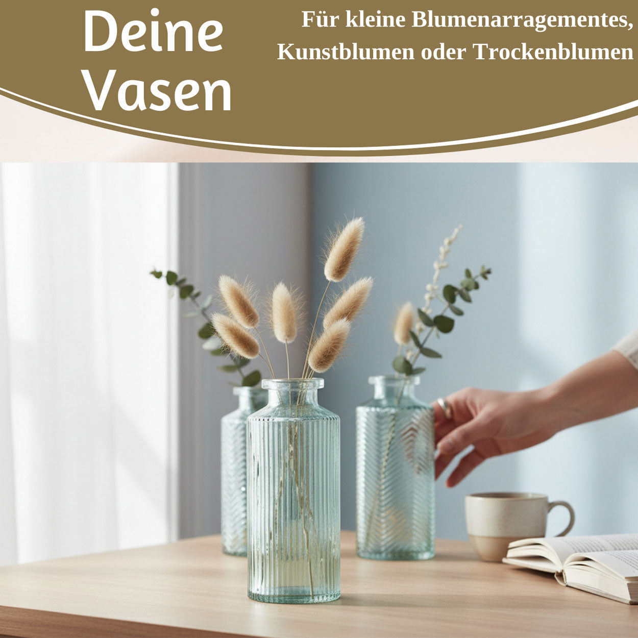 LS-LebenStil Retro Glas-Vasen 4er-Set salbei-grün 14cm