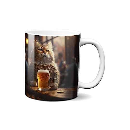Hustling Sharks Wandbilder Durstige Katze Tasse 330ml weiß Keramik