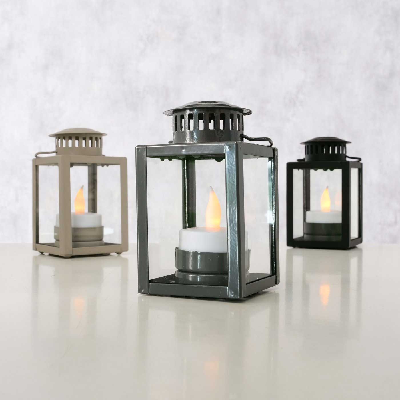 LS-LebenStil Vintage Laternen 3er Set Windlicht 10cm Grau Metall