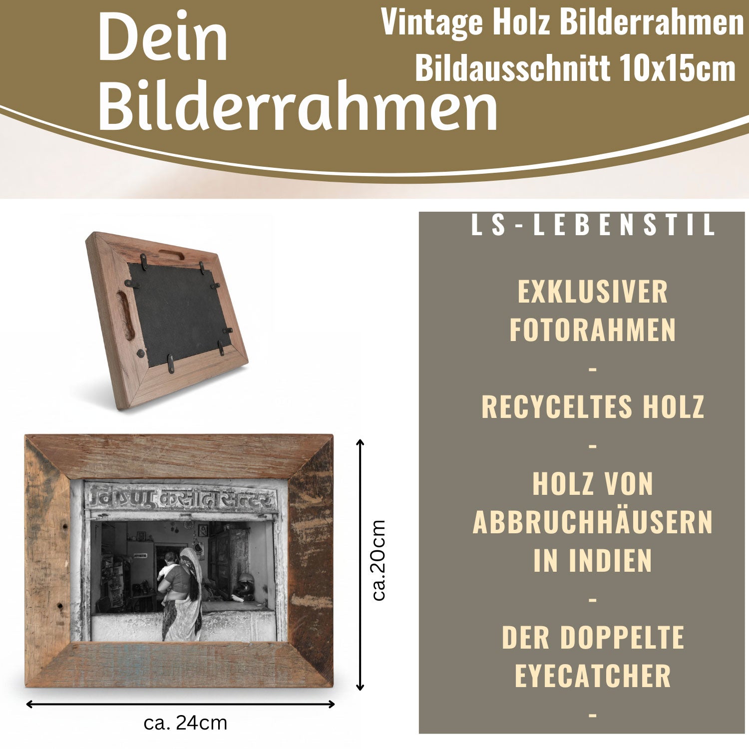 LS-LebenStil Möbel & Wohnen Bilderrahmen 10x15cm Braun Streetwood Holz