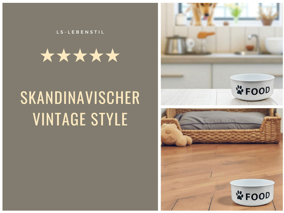 LS-LebenStil Vintage Fressnapf Emaille Weiß XL 1600ml