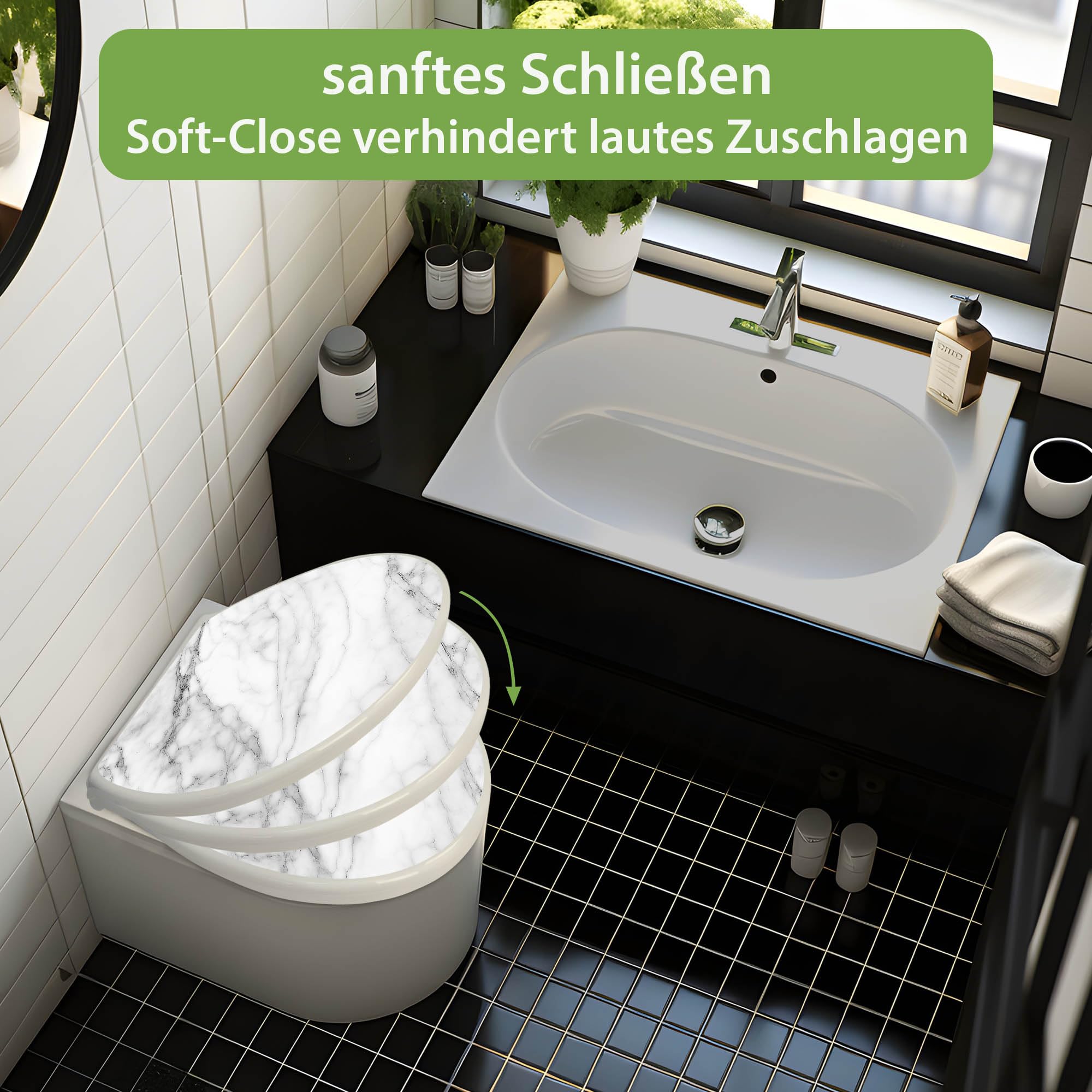Banjado WC Sitz Weißer Marmor Toilettendeckel 44,5x37cm Weiß