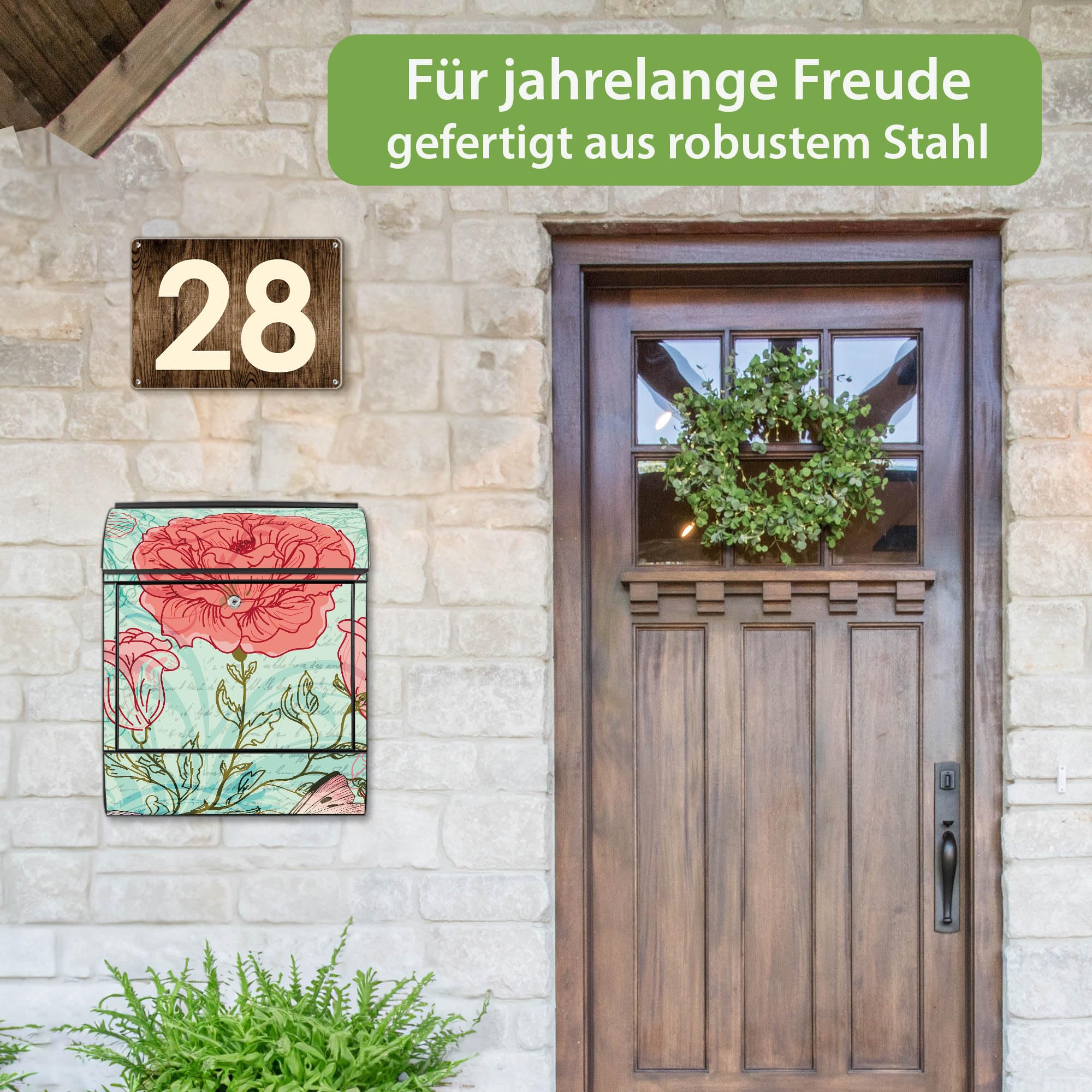 Banjado Briefkasten Eine Rose Postkasten schwarz A4