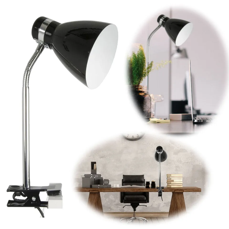 LS-LebenStil List LED Klemmlampe Schwarz 39cm E27