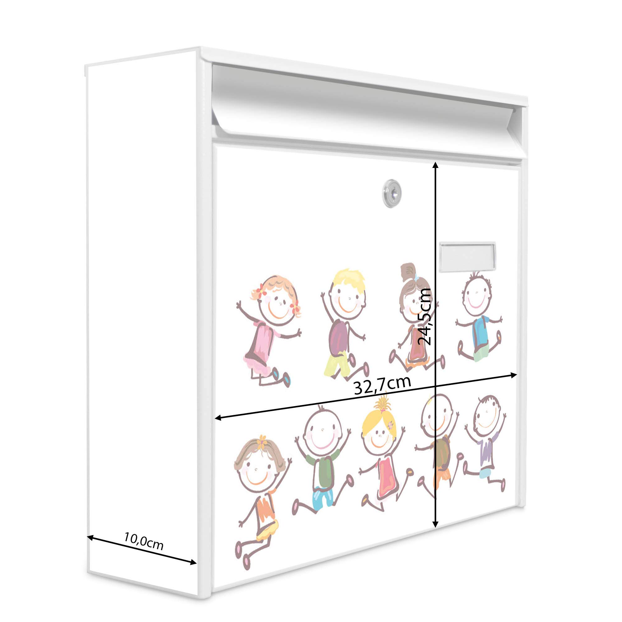 Banjado Briefkasten Happy Kids Weiß Stahl 32x36cm A4-Einwurf
