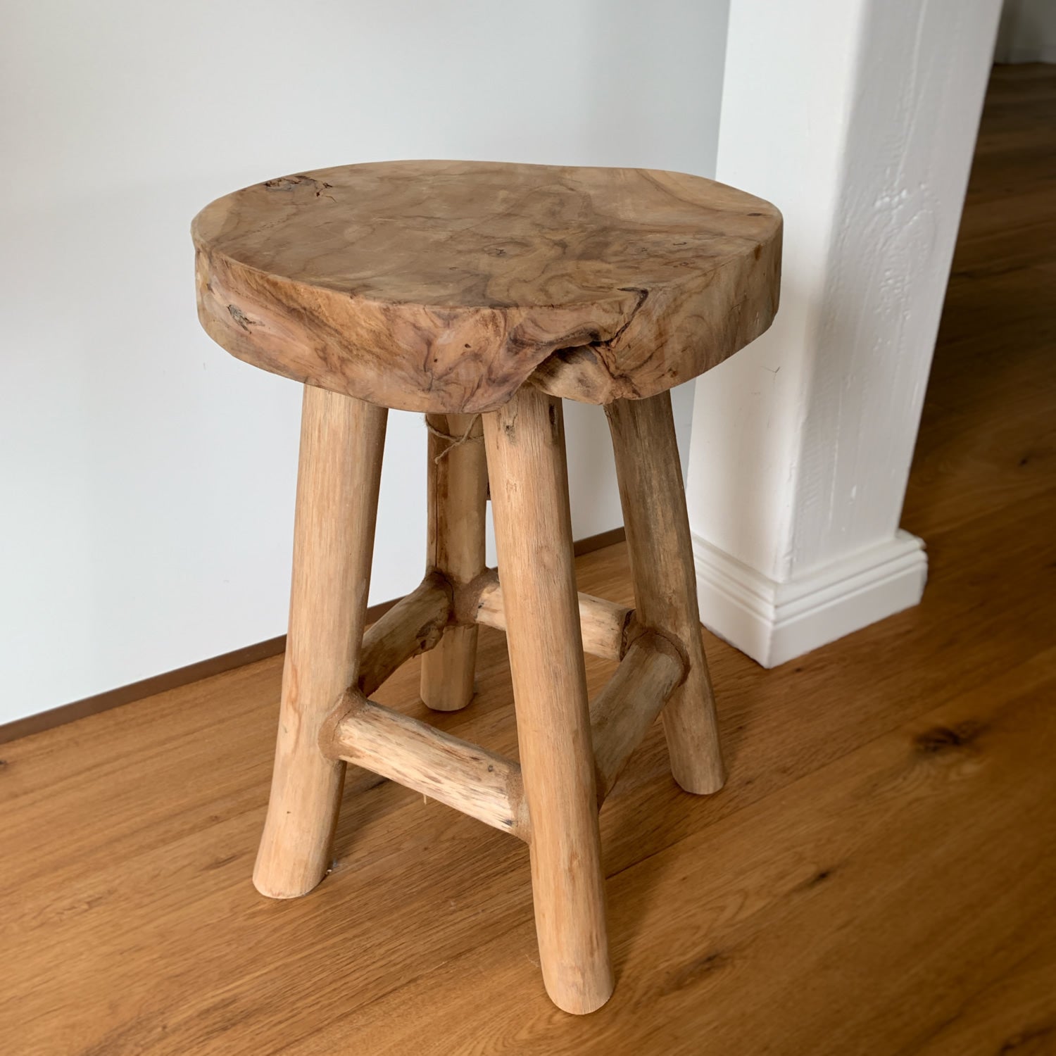 LS-LebenStil Möbel & Wohnen Teak Hocker 42cm Braun Massiv