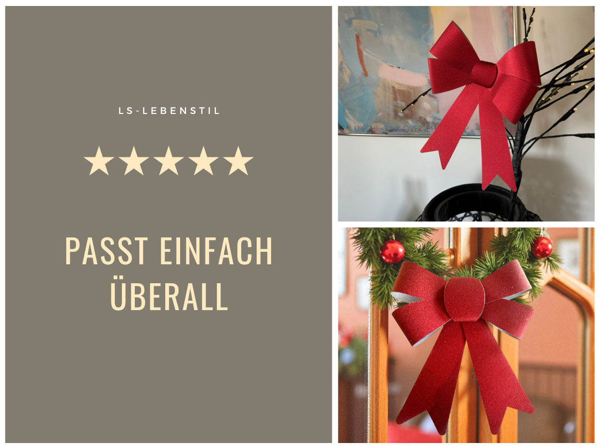 LS-LebenStil Weihnachtsschleife XXL 29 cm rot funkelnd 2er Set