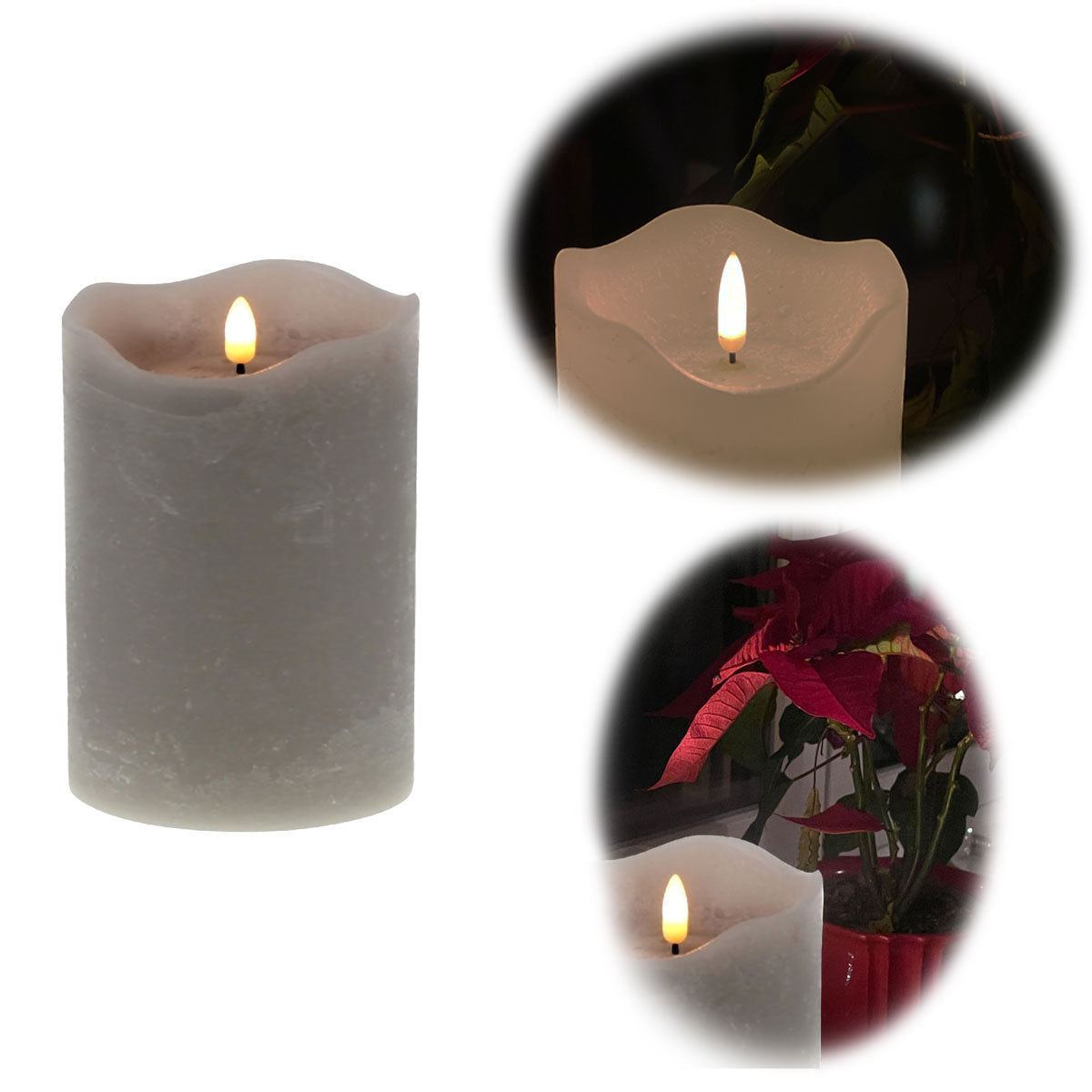 LS-LebenStil LED Stumpenkerze Echtwachs Grau 12,5cm