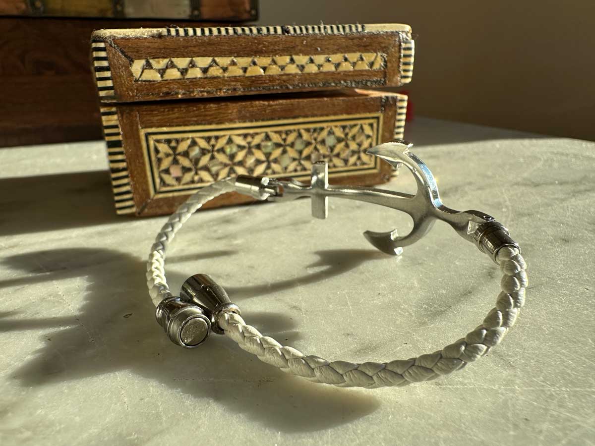 LS-LebenStil Kampen Damen Lederarmband Weiß 18cm Anker