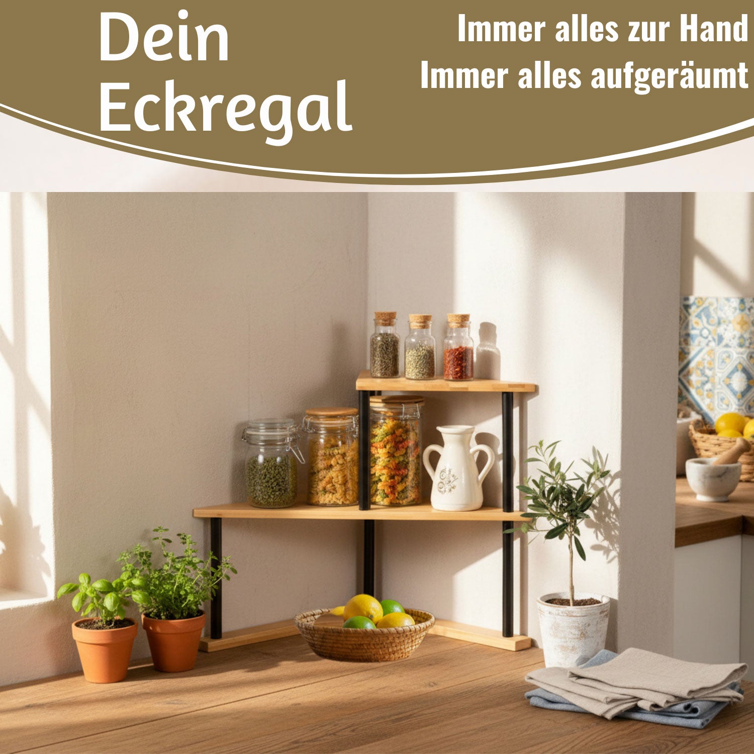 LS-LebenStil Küche & Haushalt Holz Küchenregal Eckregal 39x52cm