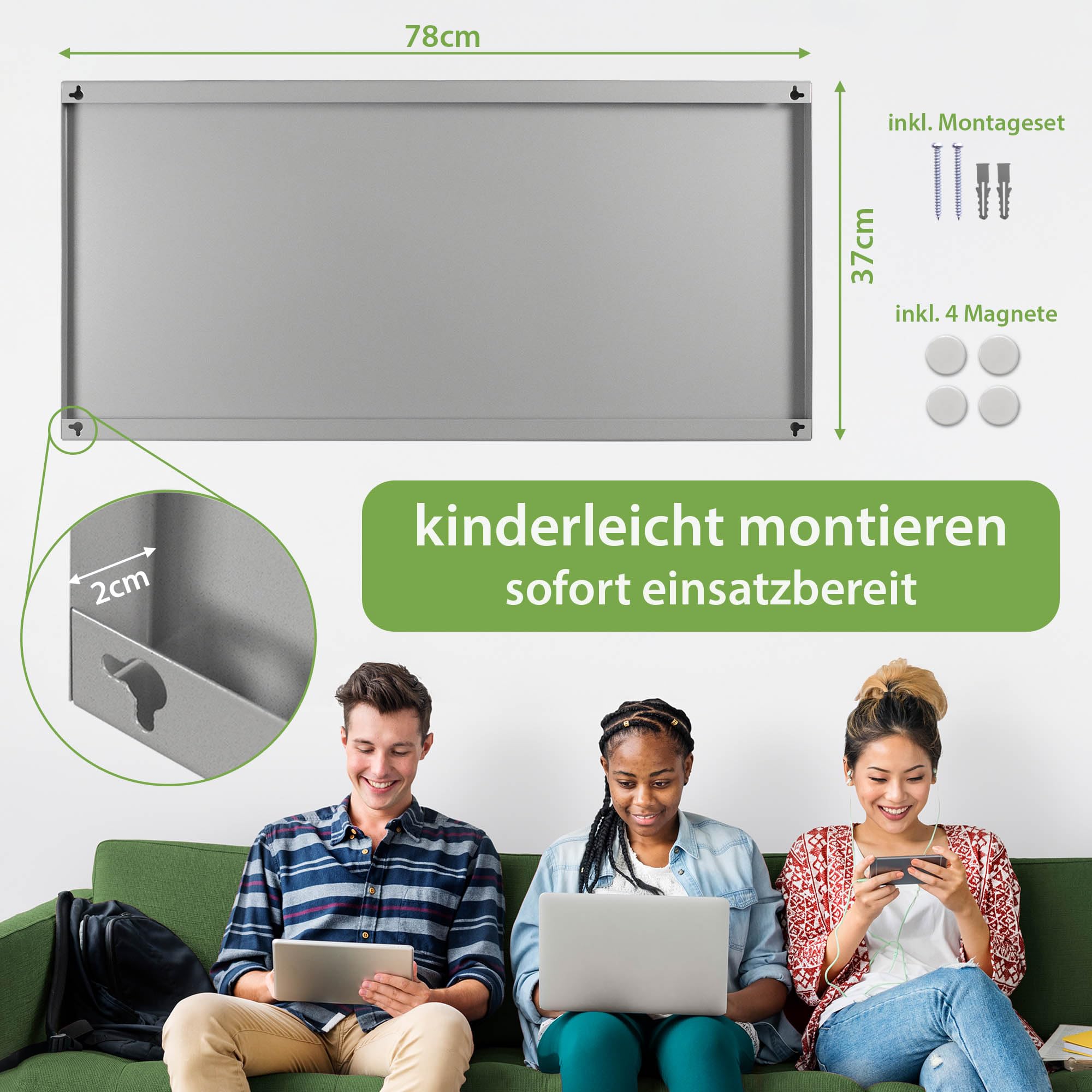 Banjado Magnettafel Postkarte 78x37 cm Metall beschreibbar