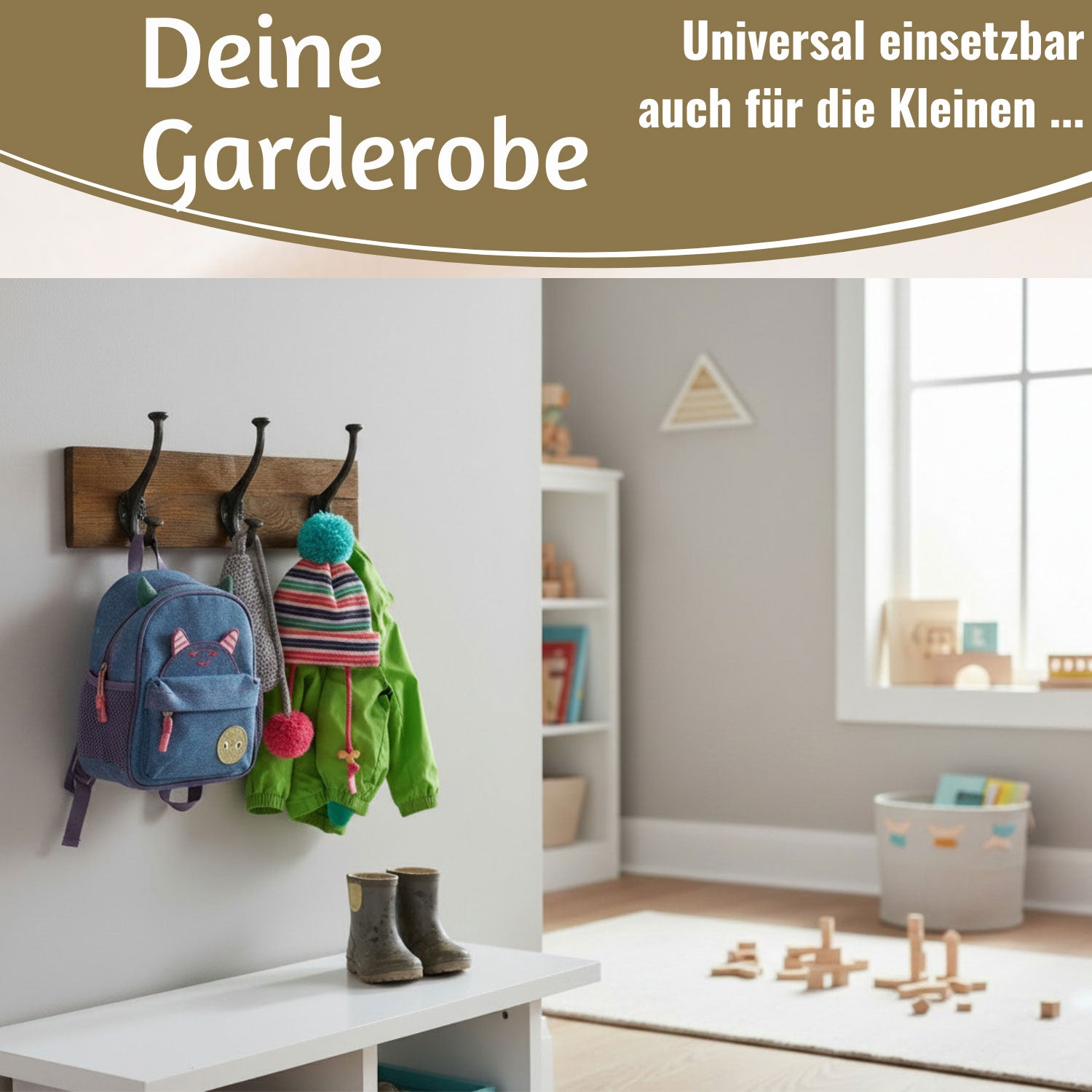 LS-LebenStil Möbel Wohnen Wandgarderobe Teak 38cm braun 3 Haken