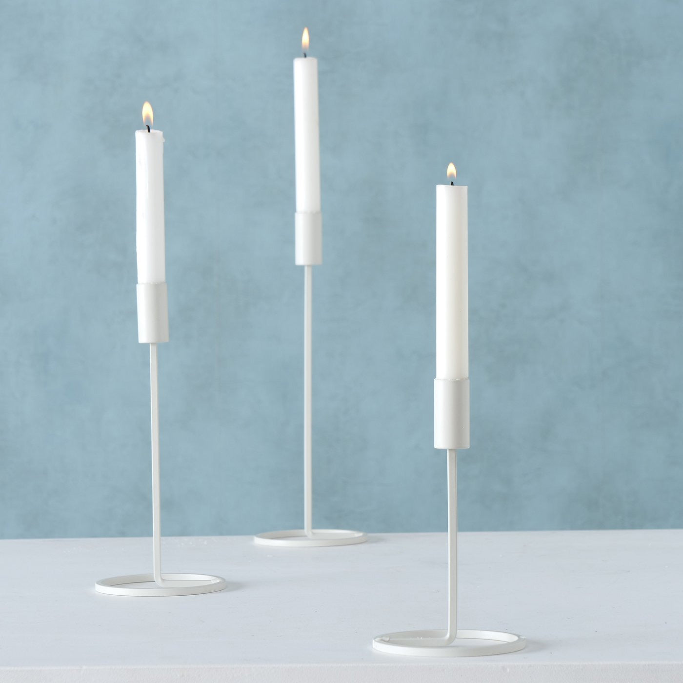 LS-LebenStil Neapel Kerzenständer 3er Set Weiß Metall 20-32cm