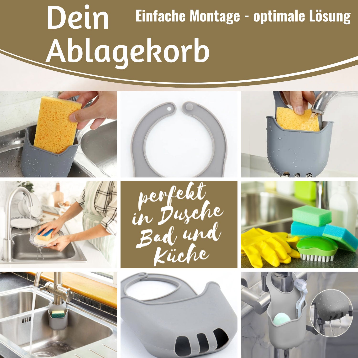 LS-LebenStil Küche Silikon Schwammhalter 2er Set Grau Wasserhahn