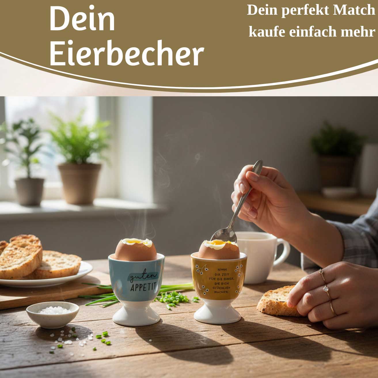 LS-LebenStil Eierbecher Porzellan Echt-Gold Zeit für Dinge 6x5cm