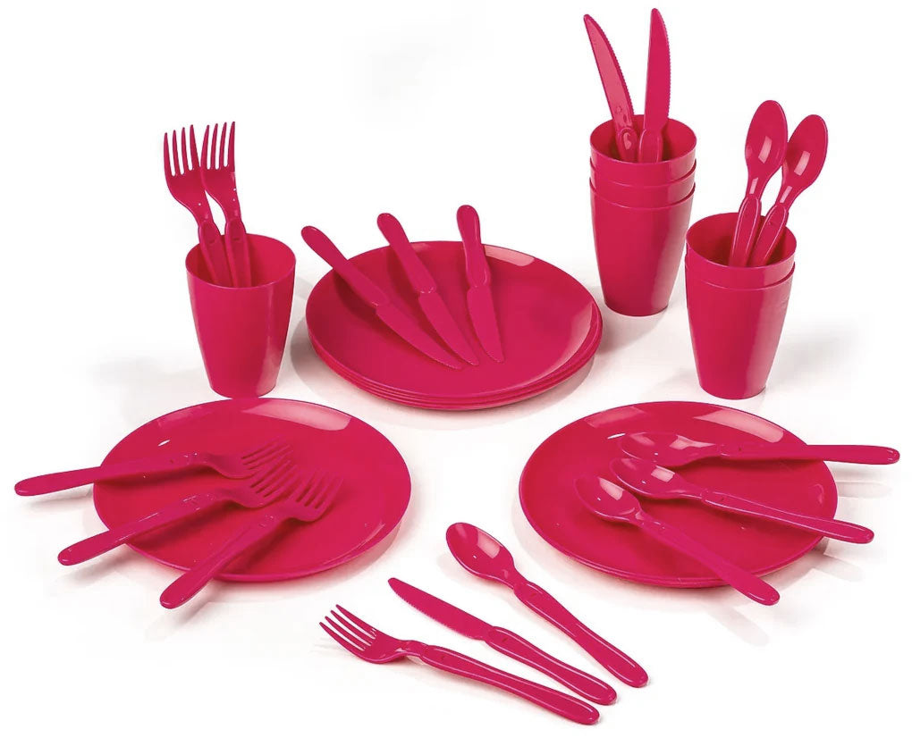 LS-LebenStil Picknick-Set 31-tlg rot Geschirr 6 Personen Mehrweg