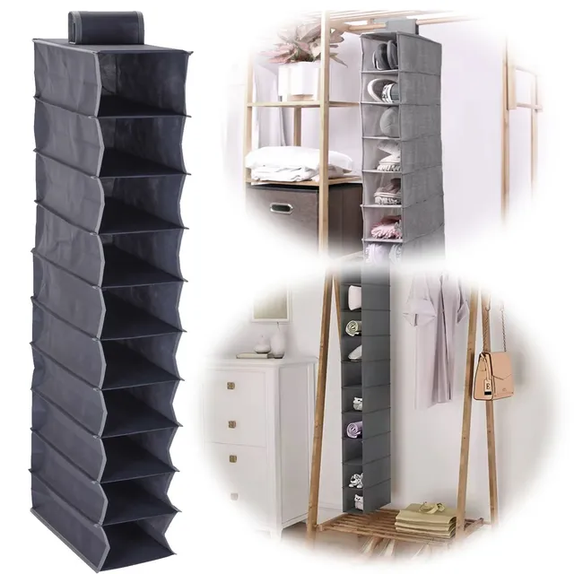 LS-LebenStil Hänge-Organizer 10 Fächer Grau 120x30cm faltbar
