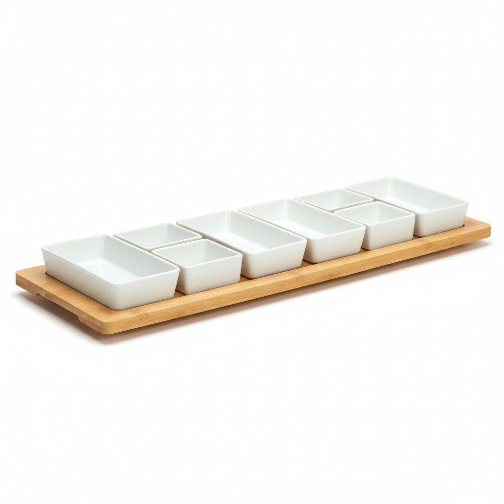 LS-LebenStil Küche & Haushalt Snacktablett 58cm 9-teilig Bambus