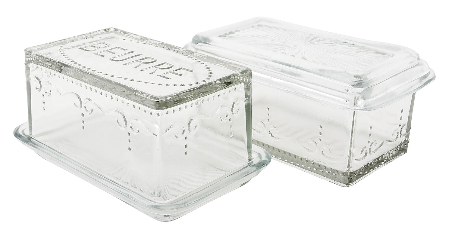 LS-LebenStil Vintage Glas Butterdose 16x10cm mit Deckel klar