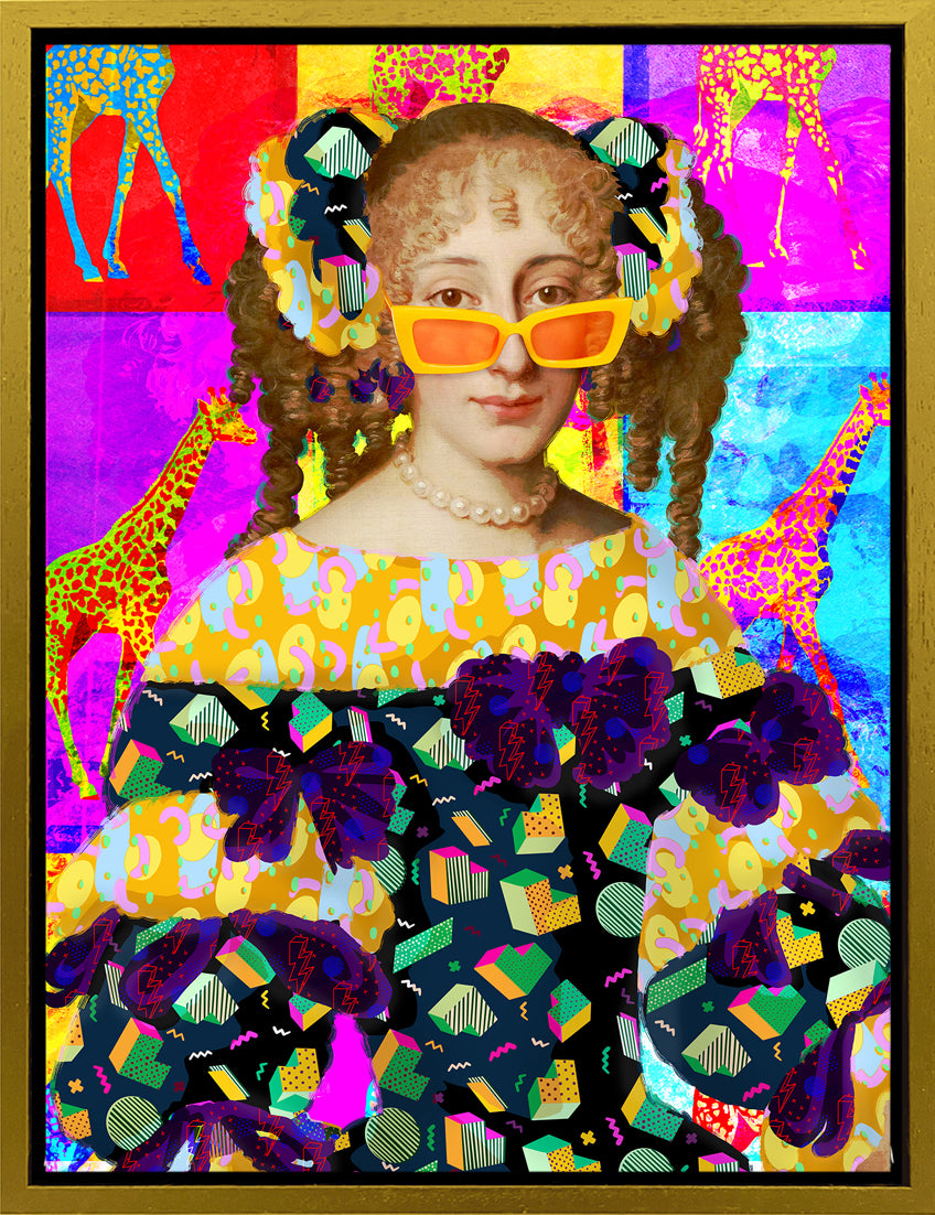 Mineheart Pop Giraffe and Sunglasses Lady Wandbild 30x41 cm