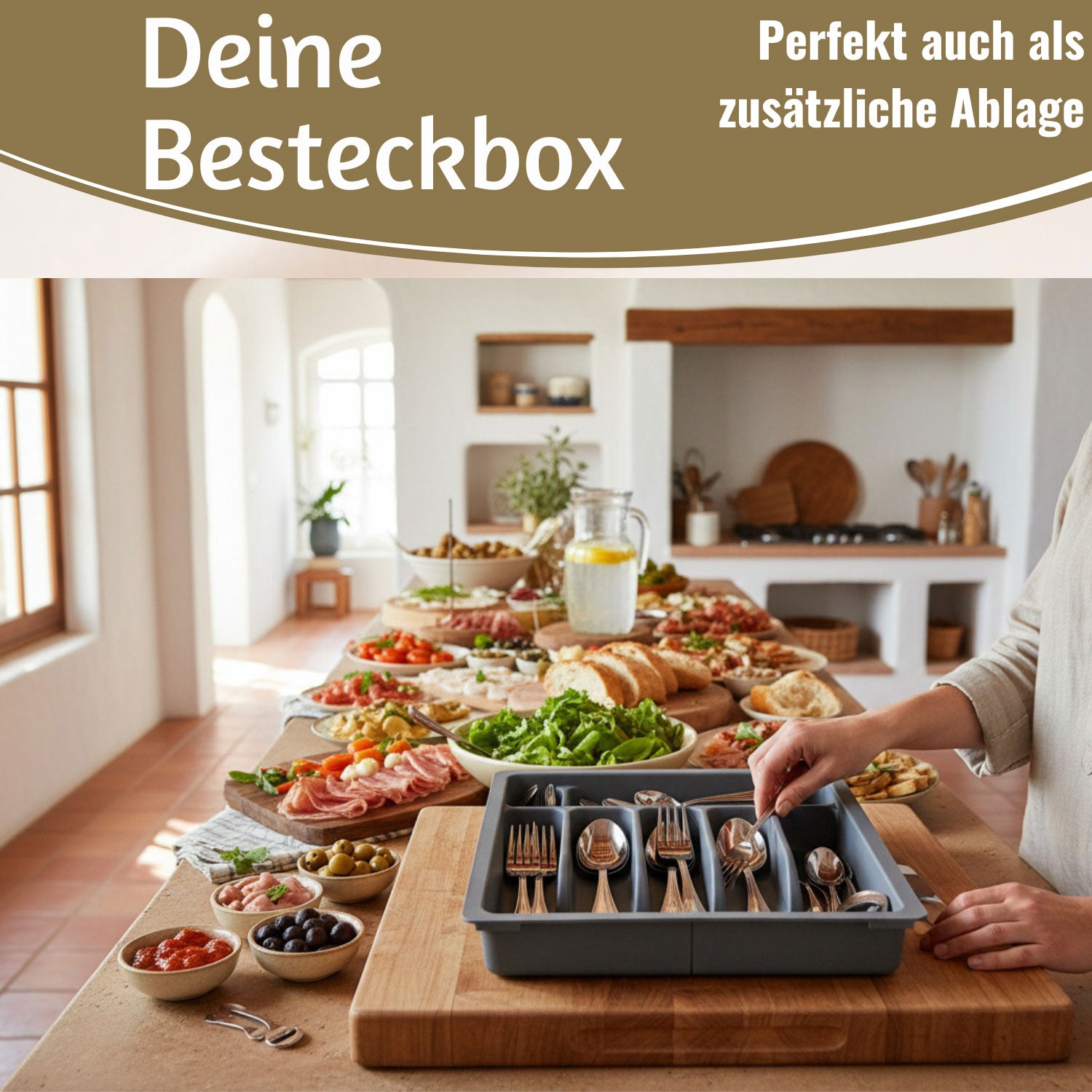 LS-LebenStil Besteckkasten 29-50cm Grau Ausziehbar Organizer