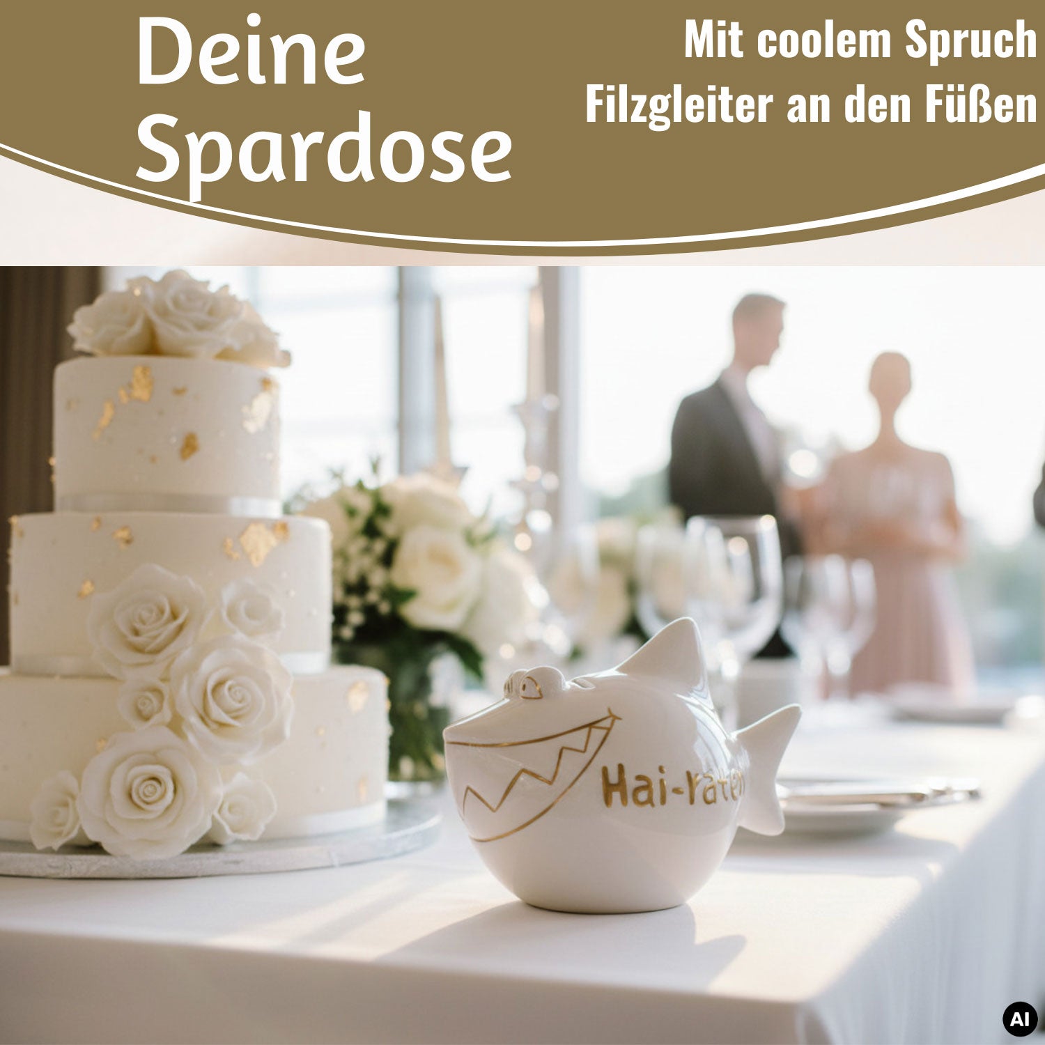 LS-LebenStil Möbel & Wohnen Hai-Raten Sparschwein Weiß Gold Keramik