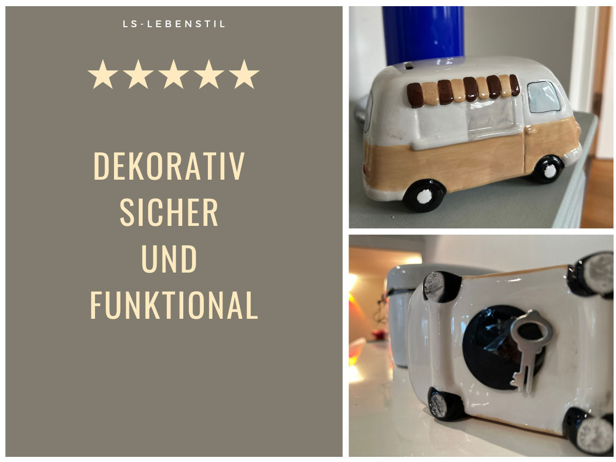 LS-LebenStil Keramik Sparschwein Bus 16cm retro