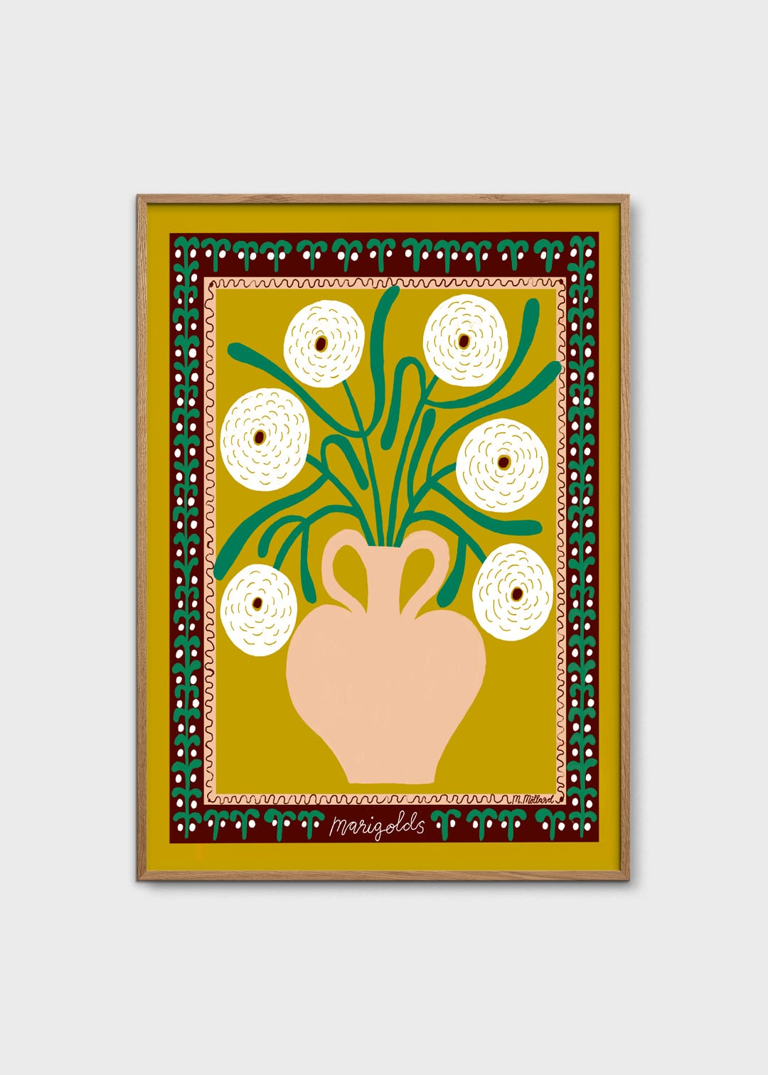 The Poster Club White Marigolds in Vase Poster A4 grün