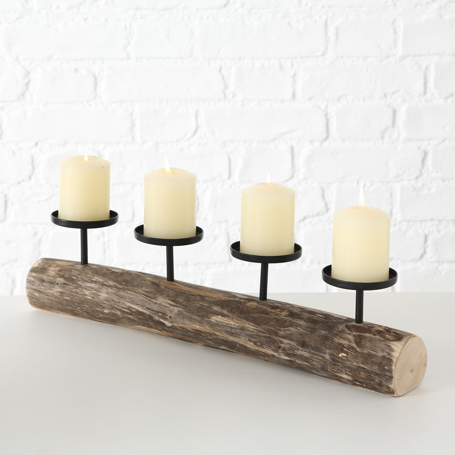 LS-LebenStil Kerzenschale Holz Braun 51cm 4-fach Stumpenkerzen