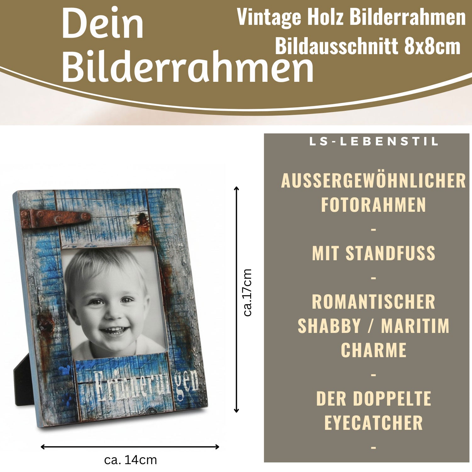 LS-LebenStil Küche Bilderrahmen Maritim Blau 17x14cm 9x9