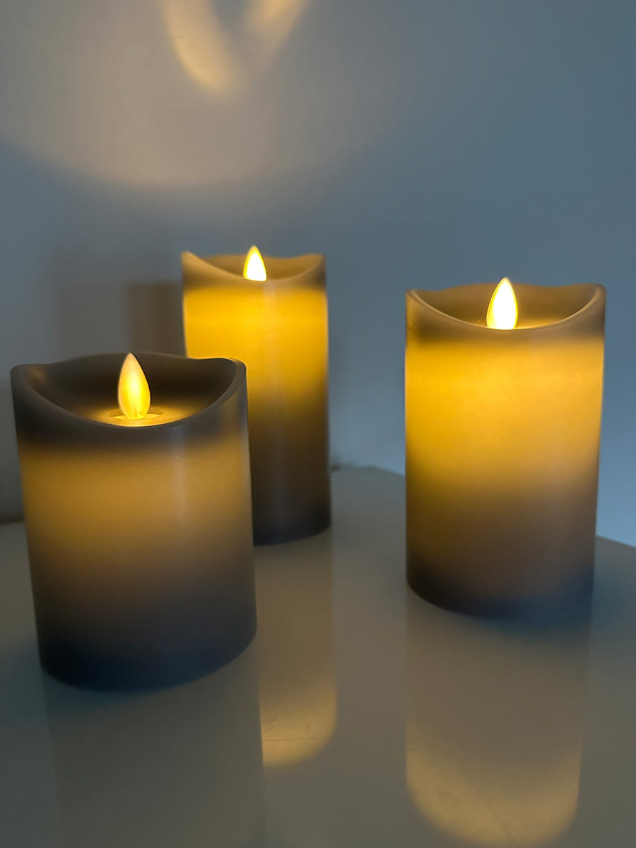 LS-LebenStil Möbel & Wohnen LED Stumpenkerze Grau 3er Set Timer