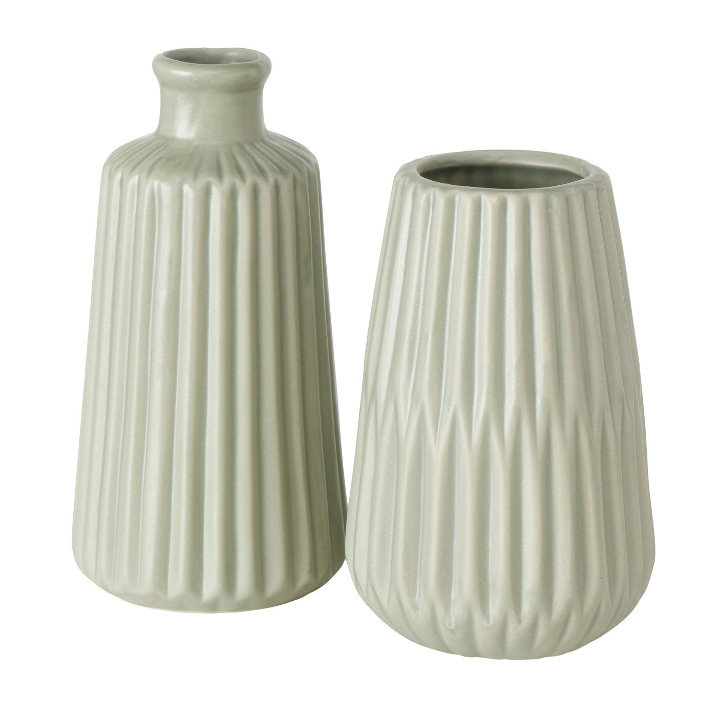 LS-LebenStil Möbel Wohnen Vase Oslo 2er Set creme grün Keramik