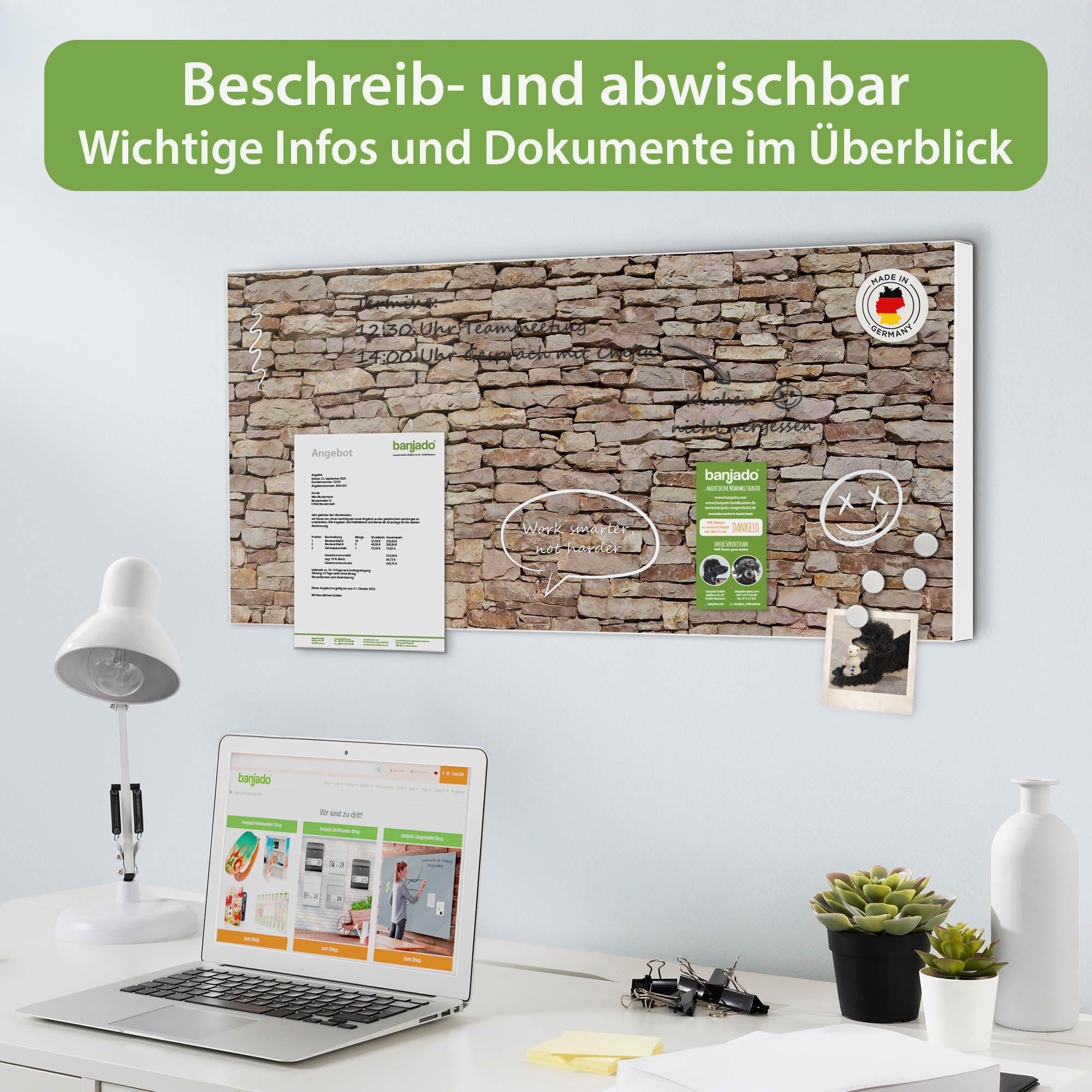 Banjado Magnettafel Stadtmauer 78x37 cm Metall Weiß