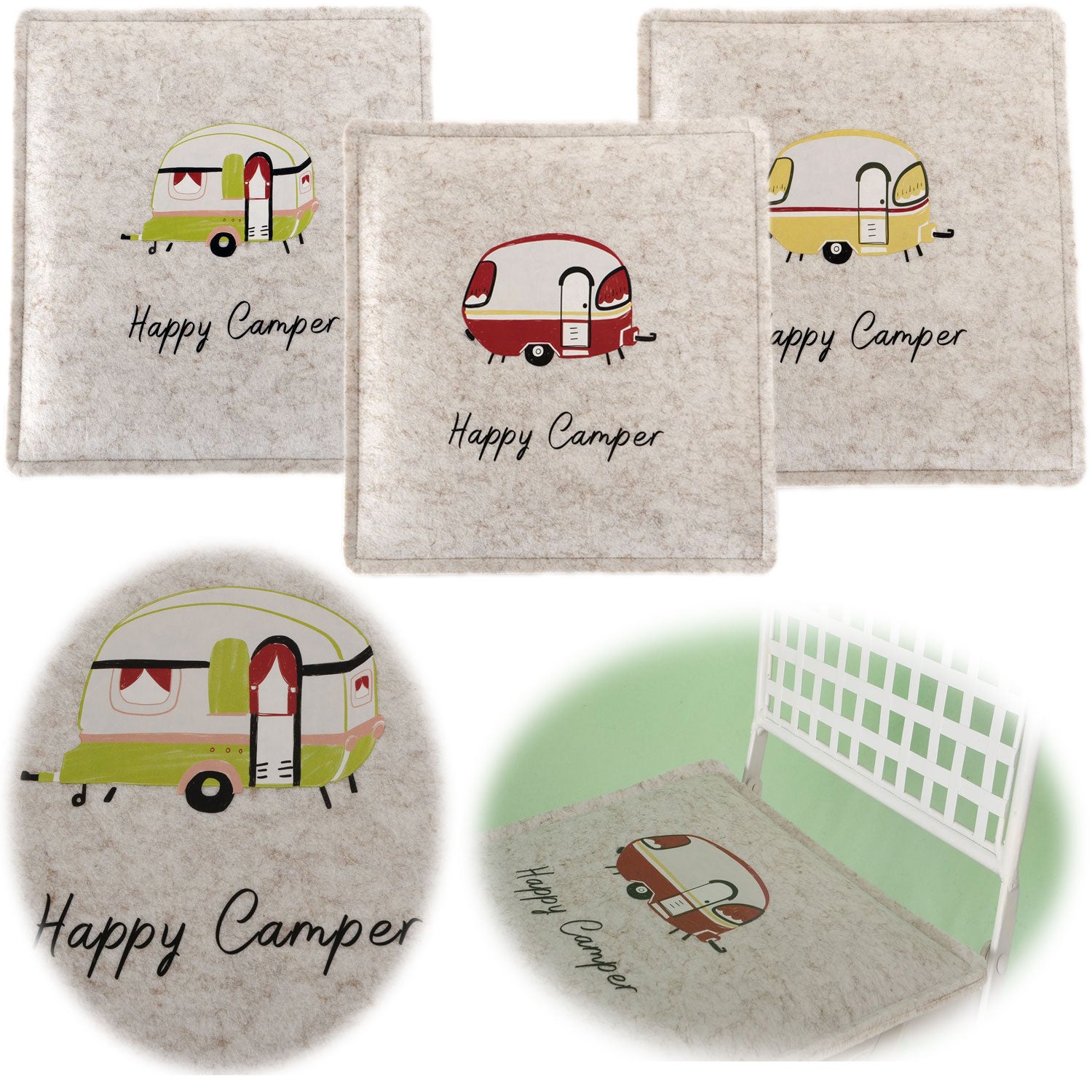 LS-LebenStil Sitzkissen Happy Camper Filz 35x35cm Beige