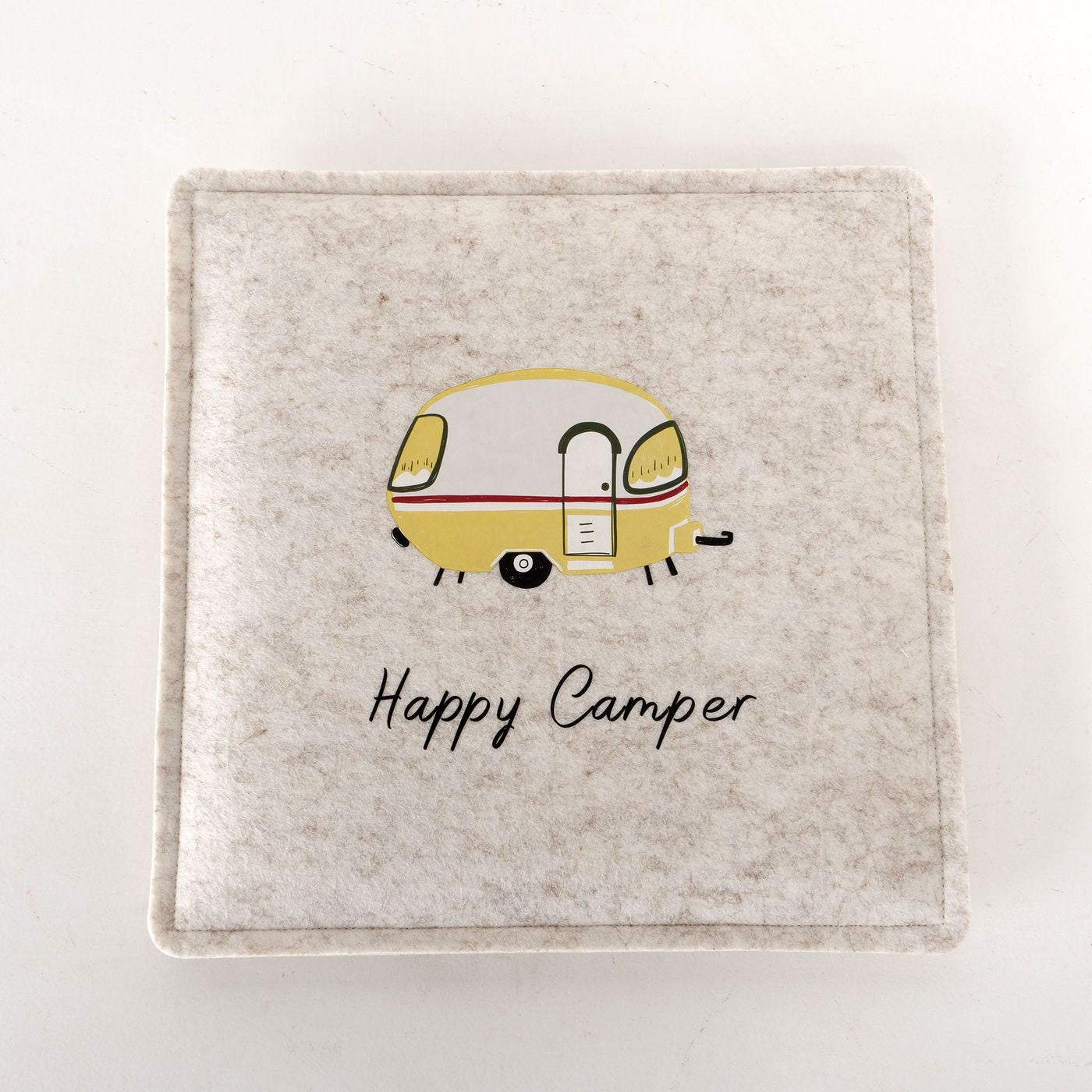 LS-LebenStil Sitzkissen Happy Camper Filz 35x35cm Beige