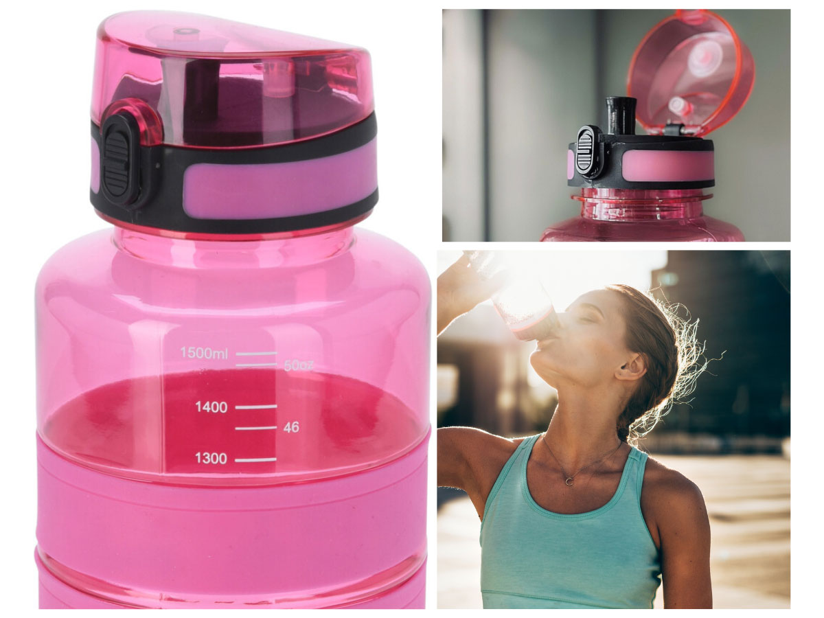 LS-LebenStil Küche & Haushalt XL Sportflasche 1500ml Rot Pink Klappdeckel