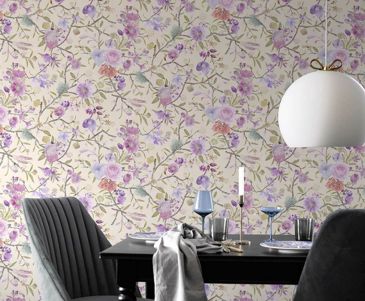 Mineheart Wallpaper Kilburn Heritage Tapete Creme Lila Vlies