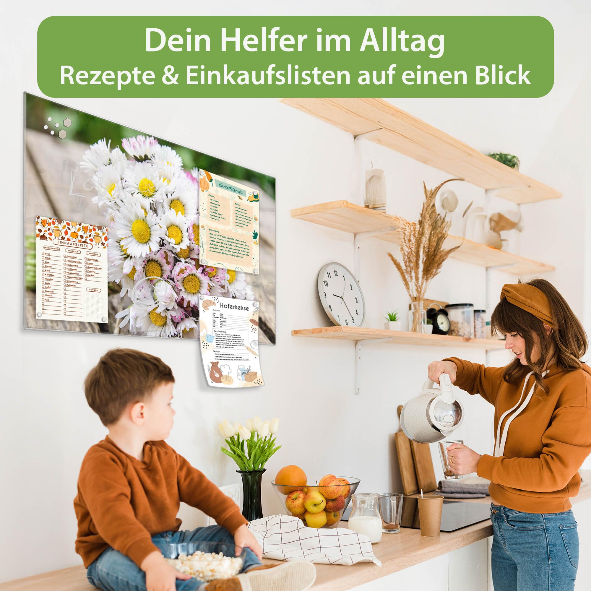 Banjado Magnettafel Strauß Gänseblümchen Magnetboard 80x120 cm Glas