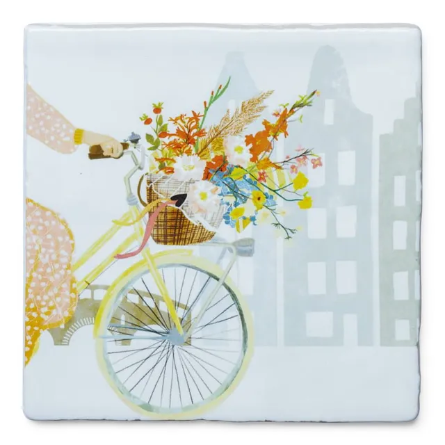 StoryTiles Delft Blue Fahrrad Blumen Wandfliese S 10x10 cm