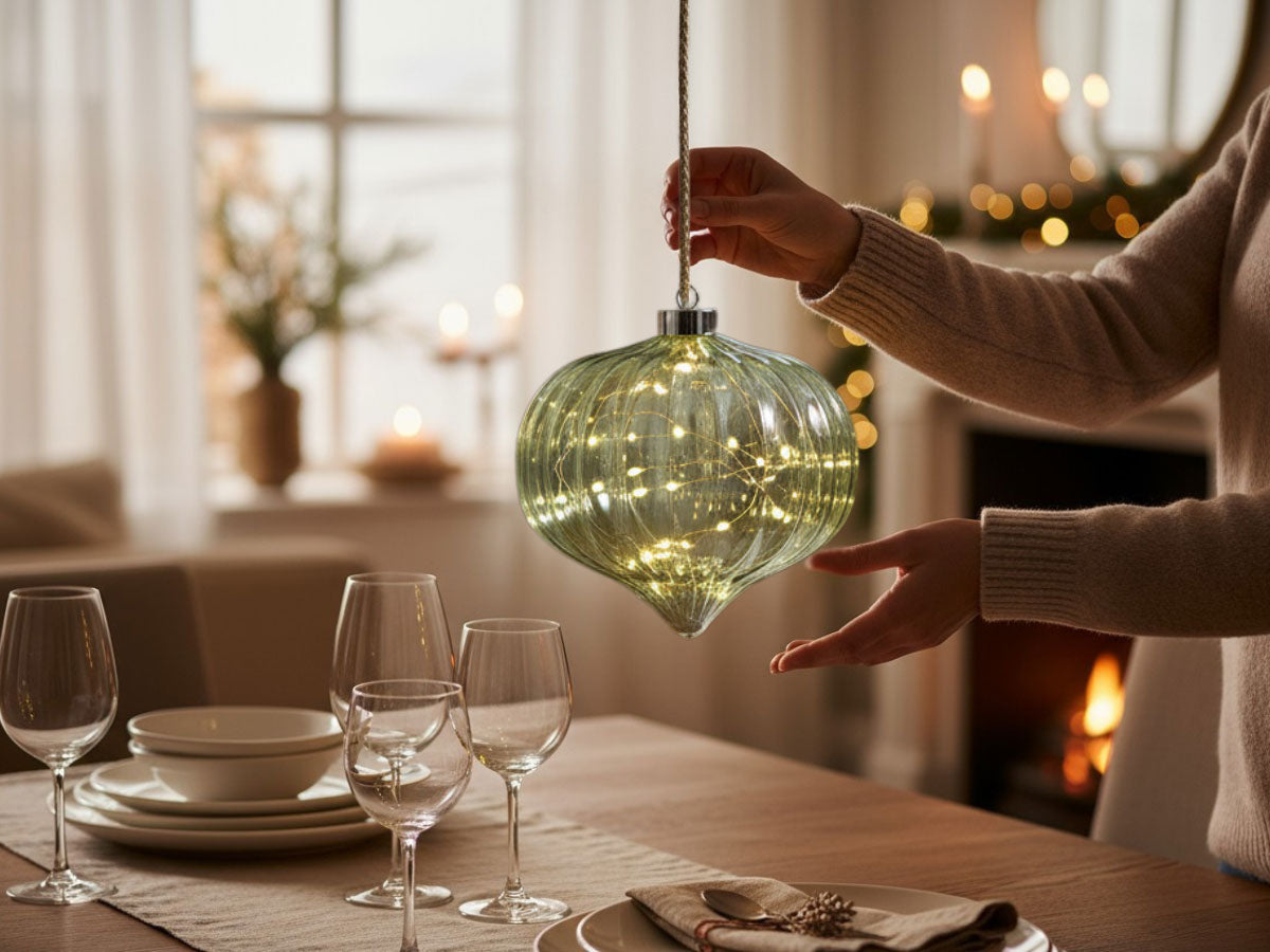 LS-LebenStil Kampen Lichtkugel 20cm Grün Glas 15 LED Timer