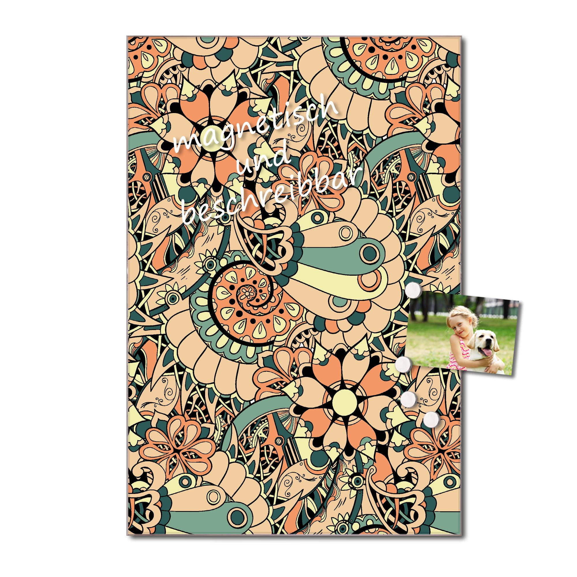 Banjado Magnettafel Vintage Flower 3 Glasboard 40x60 Blumen