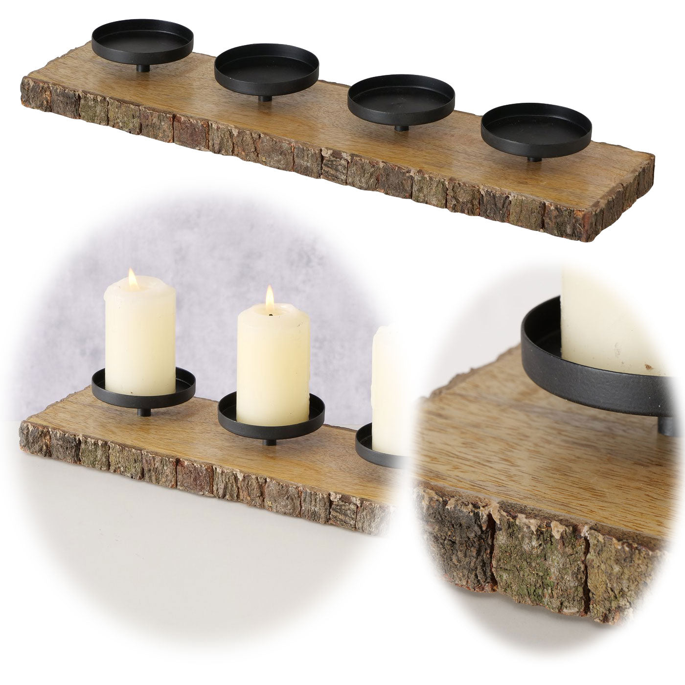 LS-LebenStil Kerzenschale Holz Braun 4-fach 46cm ohne Dorn