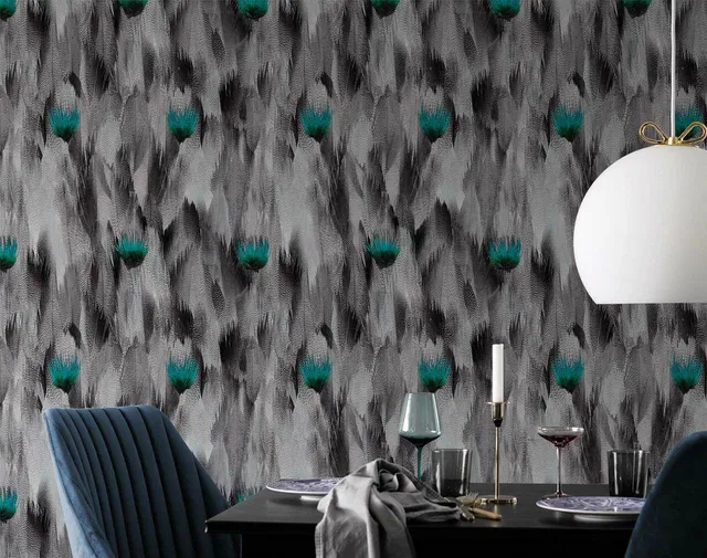 Mineheart Wallpaper Natural Feathers Tapete A3 Muster grün
