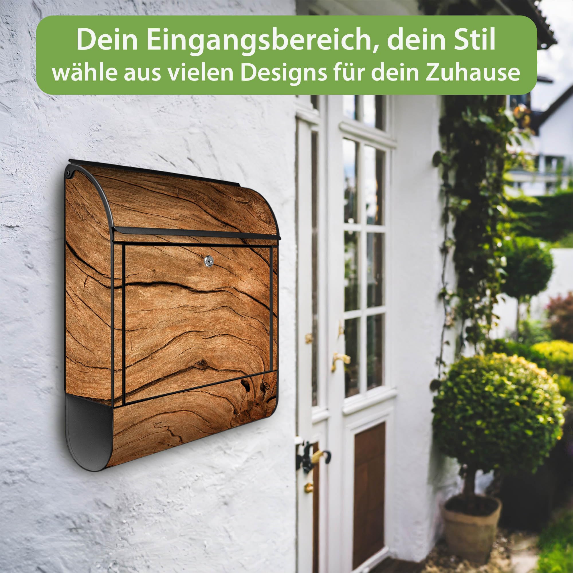 Banjado Briefkasten Trockenes Holz Stahl Schwarz A4