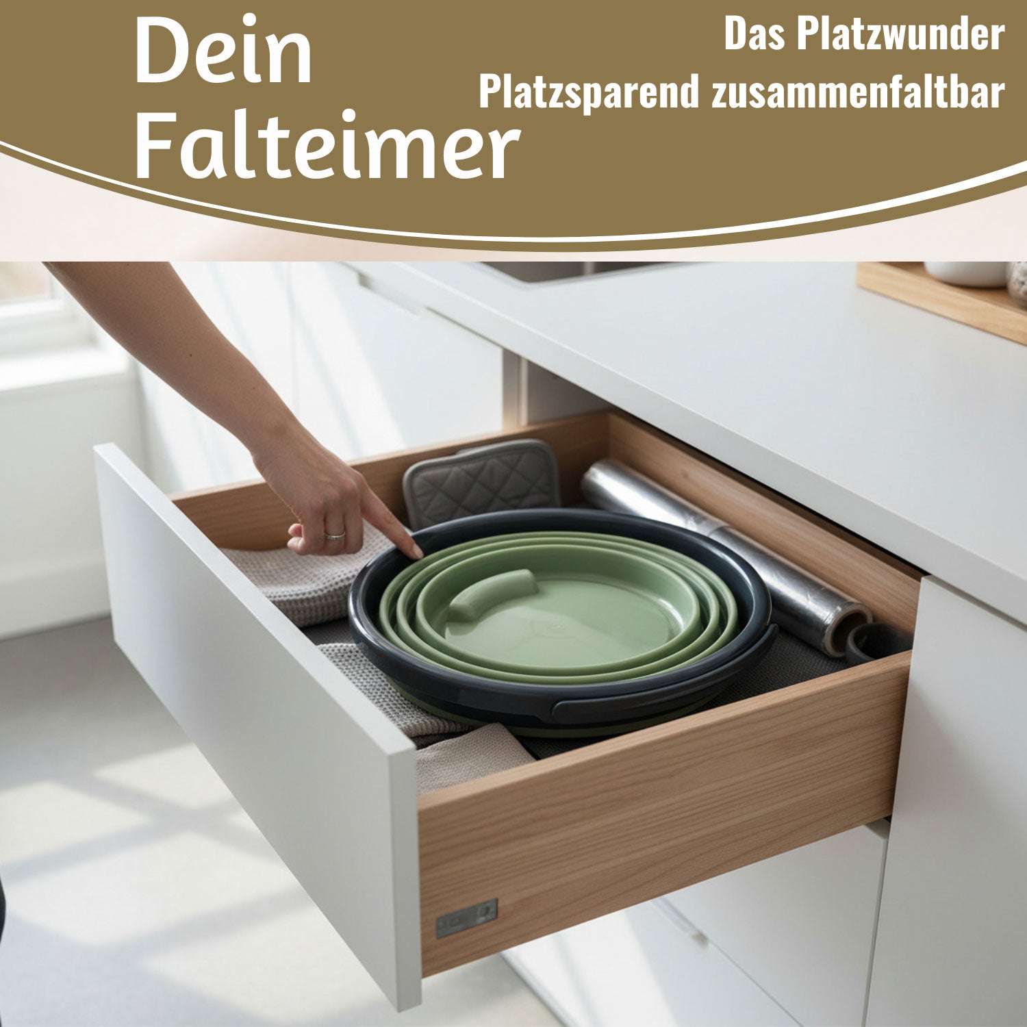LS-LebenStil Falteimer 10L 35x24cm Grau-Grau mit Griff faltbar