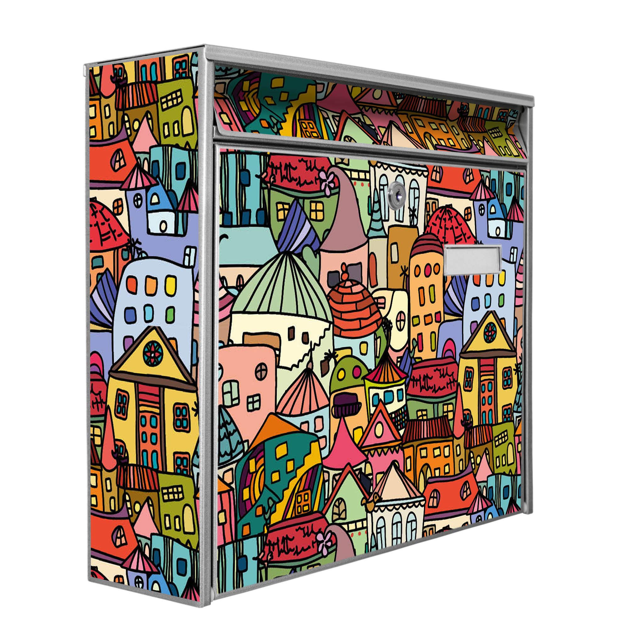 Banjado Briefkasten Funky Town 32x36x10cm silbergrau