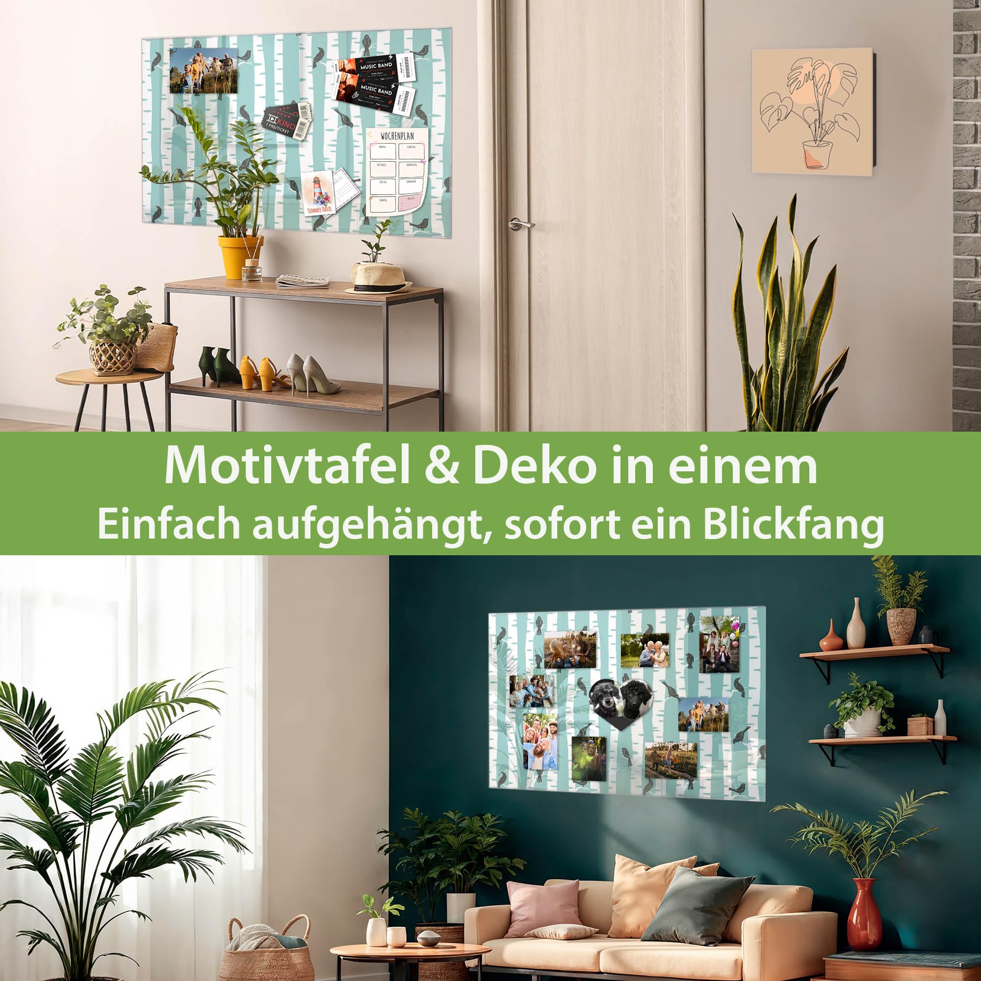 Banjado Magnettafel Stare und Birken Magnetboard 120x80 Vogel